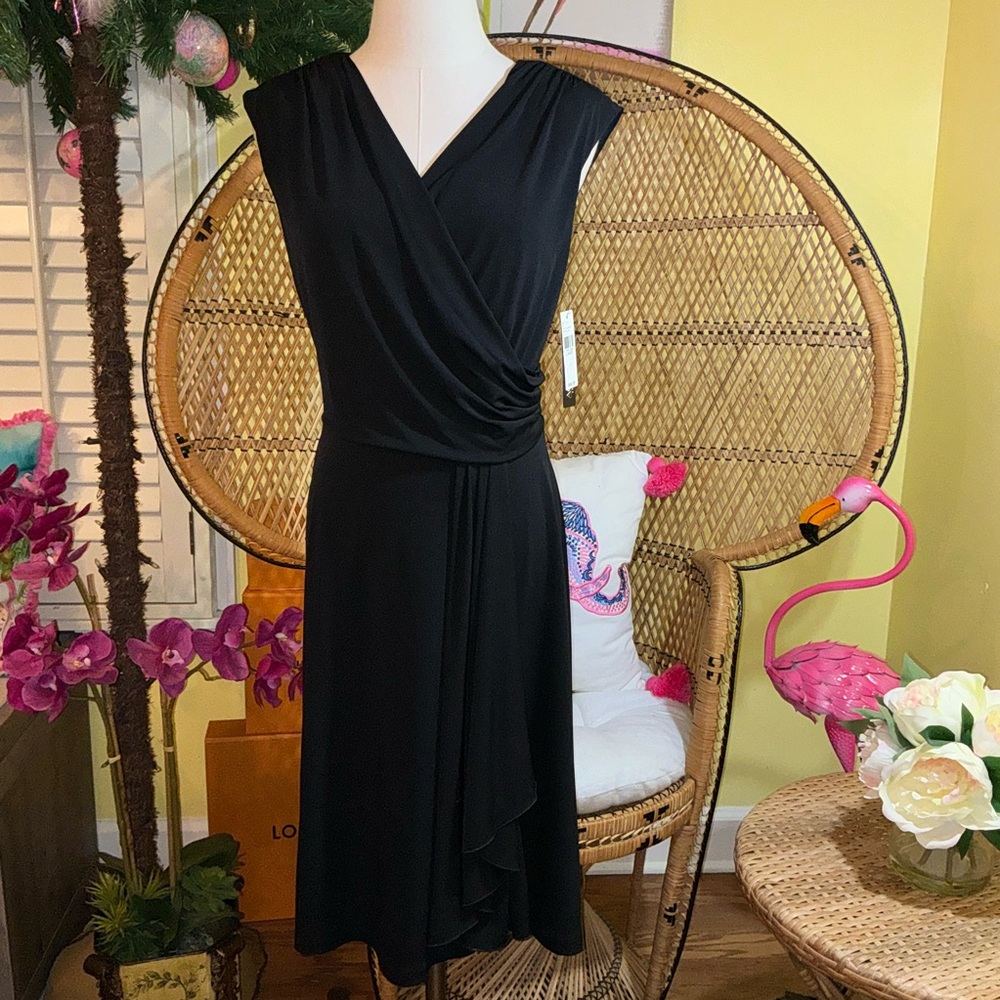 AGB NWT Dress Faux Wrap Black Size L - Picture 5 of 15